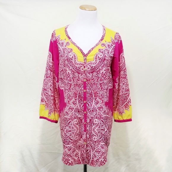 Yoana Baraschi tunic top pink yellow boho mandala - Picture 1 of 5